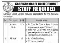 Mess Waiter Garrison Cadet College Kohat Jobs 24 July 2020