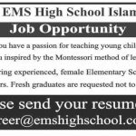 Montessori Teacher EMS High School Jobs July 29, 2020