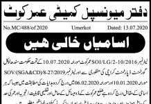 Naib Qasid (BPS-02) Office of the Municipal Committee Umerkot Jobs 16 July 2020