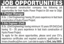 Project Manager A Well-Reputed Construction Company Jobs 18 July 2020