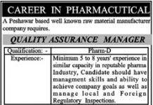 Quality Assurance Manager Chemiworld Pvt Ltd Peshawar Jobs 24 July 2020