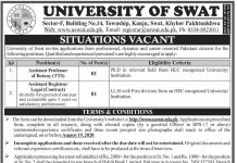 Assistant Professor (Botany) University of Swat Khyber Pakhtunkhwa Jobs August 05, 2020