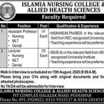 Assistant Professor Islamia Nursing College and Allied Health Sciences Peshawar Jobs August 07, 2020