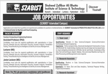 Assistant Professor Shaheed Zulfikar Ali Bhutto Institute of Science & Technology (SZABIST) Jobs August 20, 2020