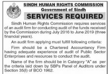 Audit Firm Sindh Human Rights Commission Karachi Jobs August 04, 2020