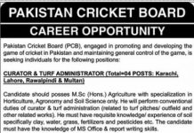 Curator and Turf Administrator Pakistan Cricket Board Jobs August 14, 2020