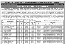 ICU Technician CMC Hospital Larkana Jobs August 04, 2020
