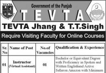 Instructor (Virtual Assistant) Technical Education and Vocational Training Authority T.T. Singh Job Aug 15, 2020