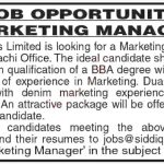 Marketing Manager & Manager Jobs in Siddiqsons Limited August 04, 2020