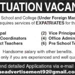 Jobs in Principal & Floor Coordinator August 28, 2020 in Karachi