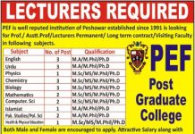 Lecturers PEF College Peshawar Jobs August 16, 2020