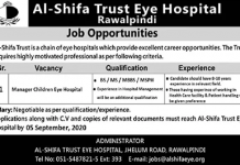 Manager Al-Shifa Trust Eye Hospital Jobs August 24, 2020