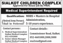 Medical Superintendent Sialkot Children Complex Jobs August 08, 2020