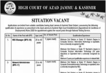 Network Administrator High Court of Azad Jammu and Kashmir August 03, 2020
