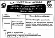 Principal Cantonment Board Abbottabad Jobs August 14, 2020