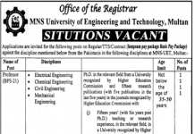 Professor MNS University of Engineering and Technology Multan Jobs August 27, 2020