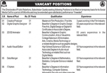 Quality Assurance Manager Directorate of Public Relations Balochistan Jobs August 13, 2020