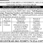 Research Assistant Bahauddin Zakariya University Multan Jobs August 15, 2020