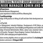 Senior Manager Admin and HR A Leading Textile Group Jobs August 05, 2020