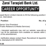 Senior Vice President Zarai Taraqiati Bank Limited Jobs August 04, 2020