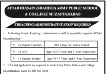 Jobs in Aftab Hussain Shaheed APS&C College Muzaffarabad 05 September, 2020