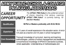 Jobs in APS&C PMA Kakul Abbottabad for Section Head 04 September, 2020