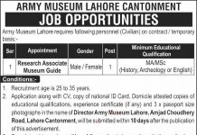 Jobs in Army Museum Lahore for Research Associate 30 September, 2020