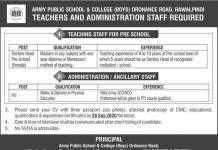 Jobs in Army Public School & College in Rawalpindi 22 September, 2020