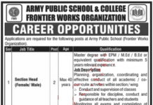 Jobs in Army Public School & College APS&C FWO RA Bazar 01 September, 2020