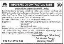 Jobs in Balochistan Energy Company Limited BECL for CFO 19 September, 2020