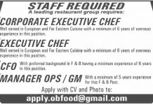 Jobs in Corporate Executive Chef & CFO in Karachi 23 September, 2020