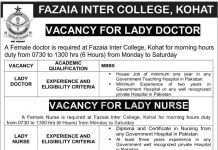 Jobs in Fazaia Inter College FIC Kohat for Lady Doctor 18 September, 2020