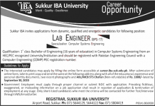 Jobs in Lab Engineer for Sukkur IBA University 16 September, 2020