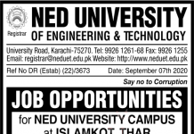 Jobs in NED University Islamkot Thar Campus 15 September, 2020