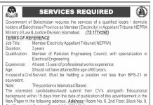 Jobs in NEPRA Balochistan for Member Electricity 19 September, 2020