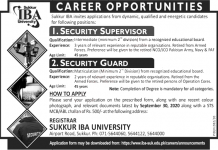 Jobs in Security Supervisor & Security Guard in Sukkur 16 September, 2020
