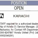 Jobs in Service Manager & Mechanic in Honda United 19 September, 2020