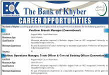 Jobs in The Bank of Khyber BOK for Branch Manager 17 September, 2020