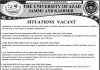 Jobs in University of Azad Jammu & Kashmir via NTS 27 September, 2020