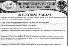 Jobs in University of Azad Jammu & Kashmir via NTS 27 September, 2020
