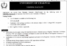 Jobs in University of Chakwal for Visiting Professors 28 September, 2020