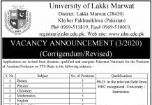 Jobs in University of Lakki Marwat ULM Assistant Professor 30 September, 2020