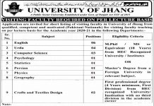 Jobs in Visiting Professor & Lecturer in University of Jhang 30 September, 2020