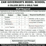 Jobs in Zam Governors Model School & College Tank 11 September, 2020