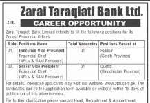 Jobs in ZTBL for Executive Vice President 30 September, 2020