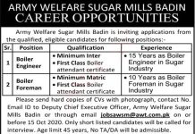 Jobs in Army Welfare Sugar Mills AWT Badin for Engineer 10 October, 2020