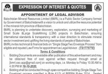 Jobs in Balochistan Mineral Resource Limited BMRL Quetta 01 October, 2020