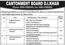 Jobs in Cantt Public High School DI Khan Cantt for Teacher 29 October, 2020