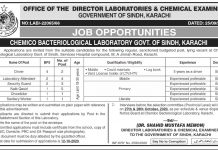 Jobs in Chemico Bacteriological Laboratory Karachi 01 October, 2020