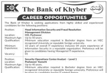 Jobs in Head Information Security in The Bank of Khyber BOK 06 October, 2020